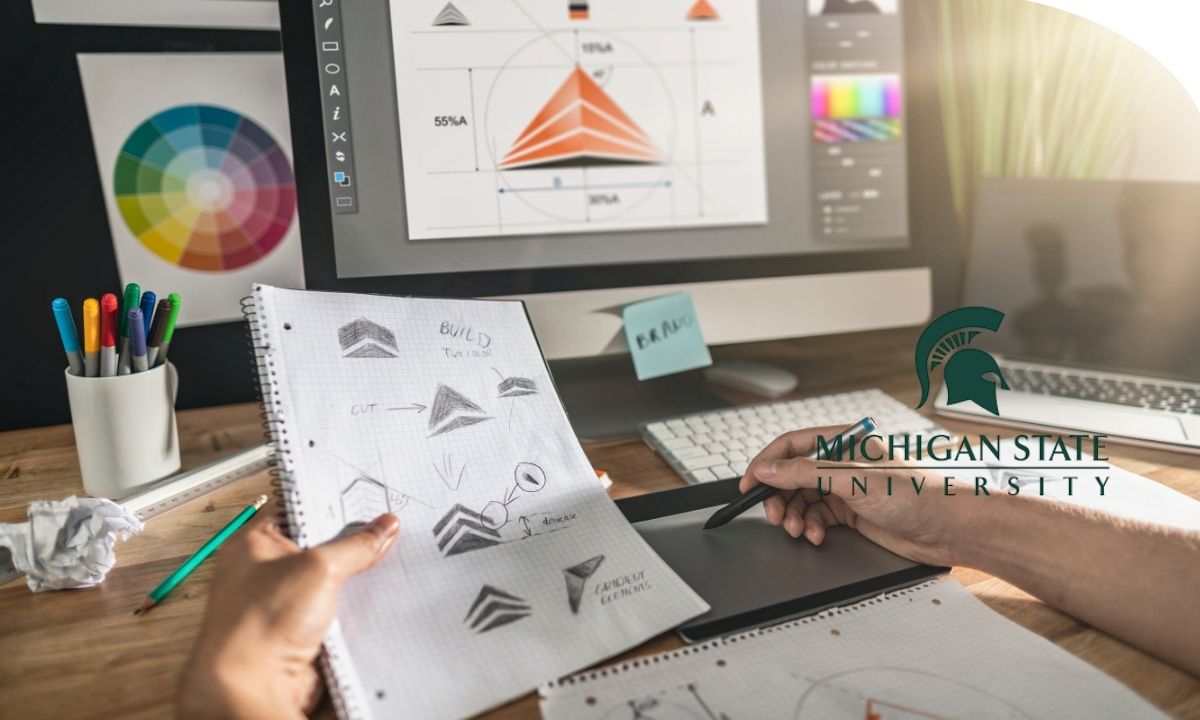 Persona diseñando una infografía con gráficos y elementos visuales en un ordenador