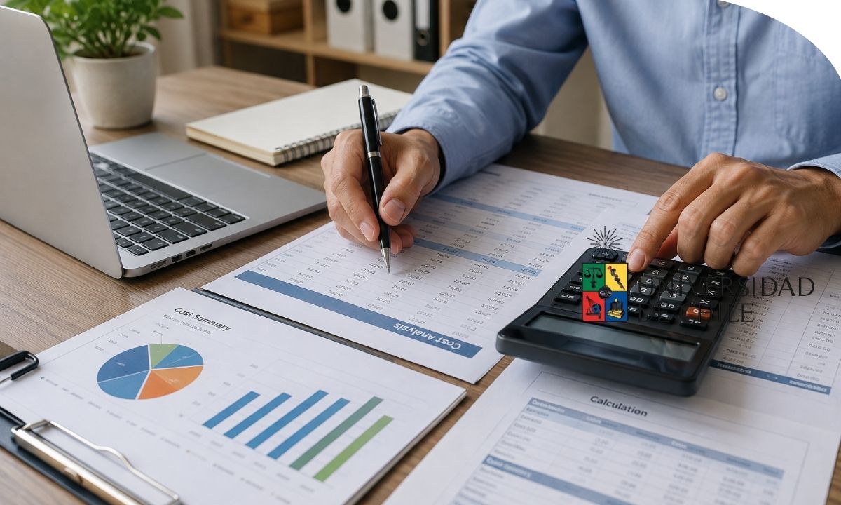 Profesional analizando los costes y las cuentas de una empresa mediante herramientas de contabilidad