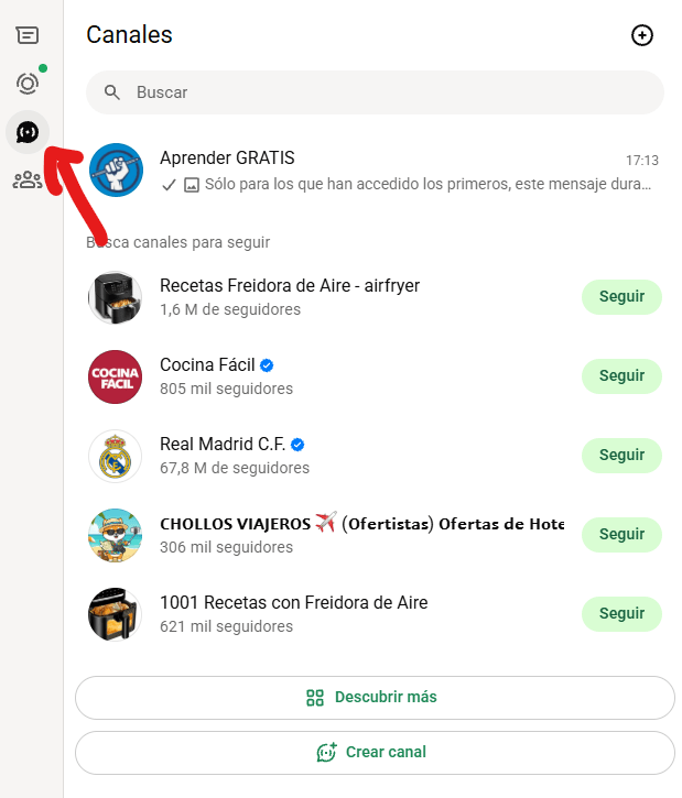 búsqueda de canales en Whatsapp