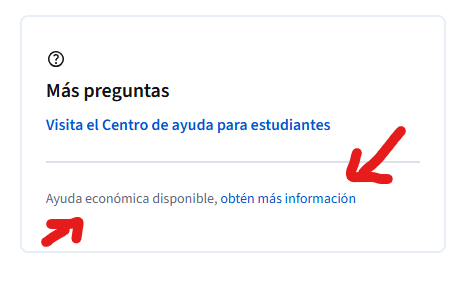 Al final de la página está la opción de ayuda económica.