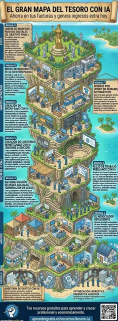 Infografía Isla del Tesoro con Inteligencia Artificial para ahorrar dinero y generar ingresos
