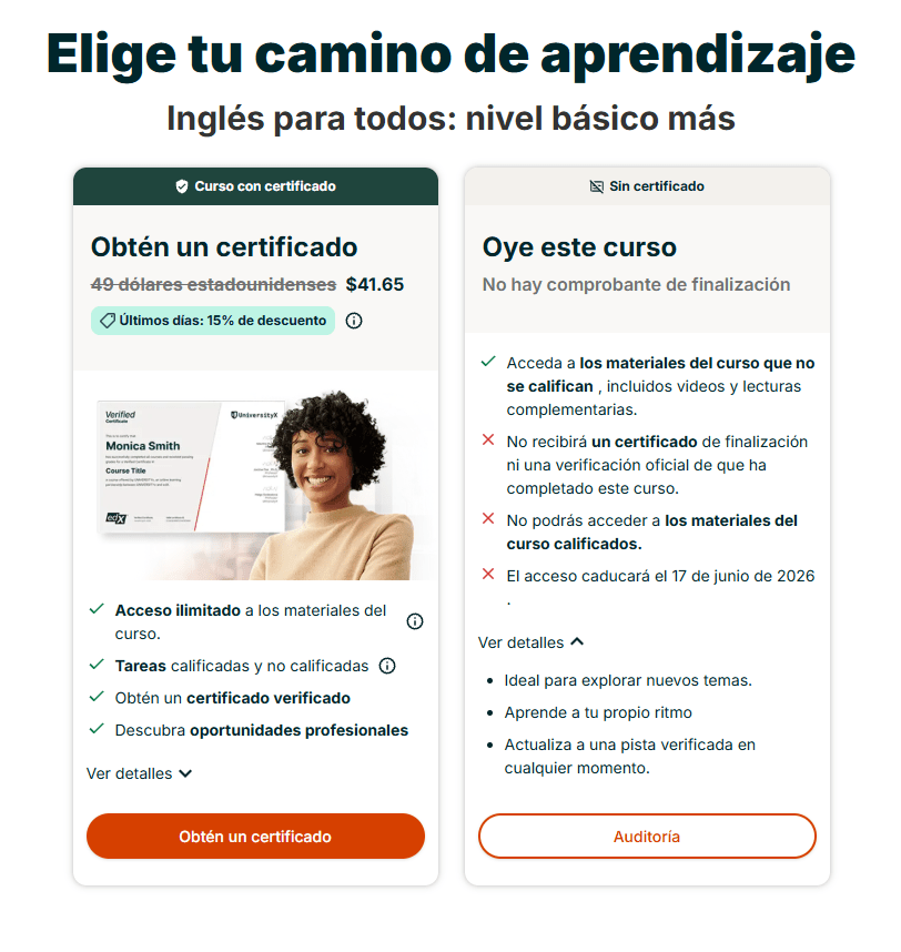 auditoría del curso gratuito de inglés b1