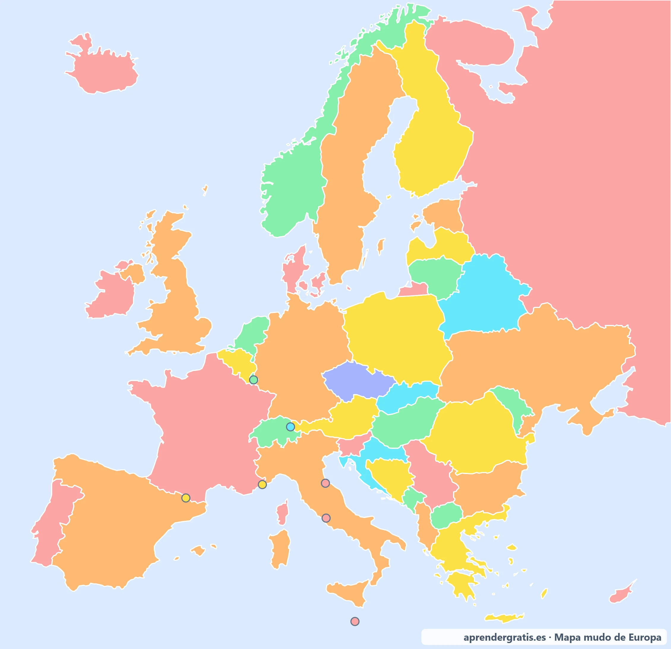 Mapa mudo de Europa con los países en color
